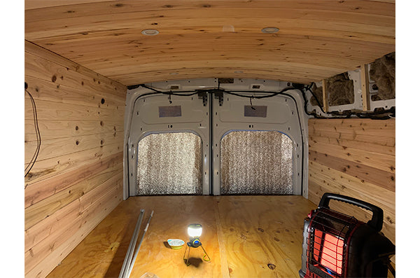 Ford Transit Van Conversion - Wall & Ceiling Cedar Paneling