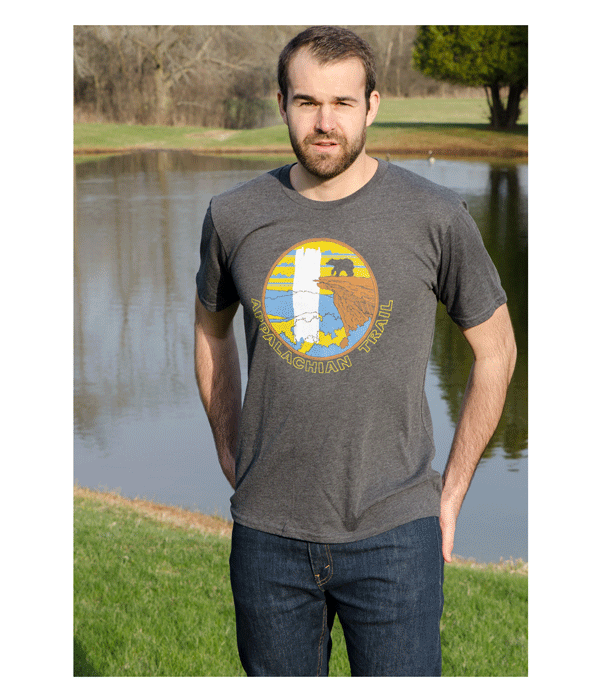 Appalachian Trail AT Mens Unisex Mcafee's Blaze t-shirt charcoal organic cotton recycled polyester made in the usa