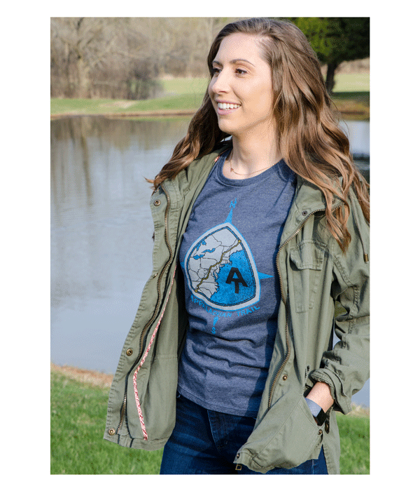 Appalachian Trail AT Womens Thru Hiker t-shirt navy organic cotton recycled polyester made in the usa