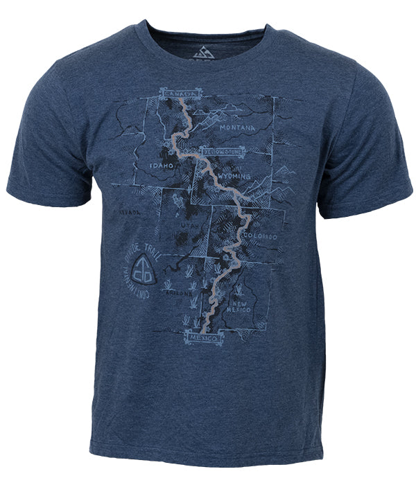 Mens Continental Divide Trail "Trail Map" t-shirt blue CDT