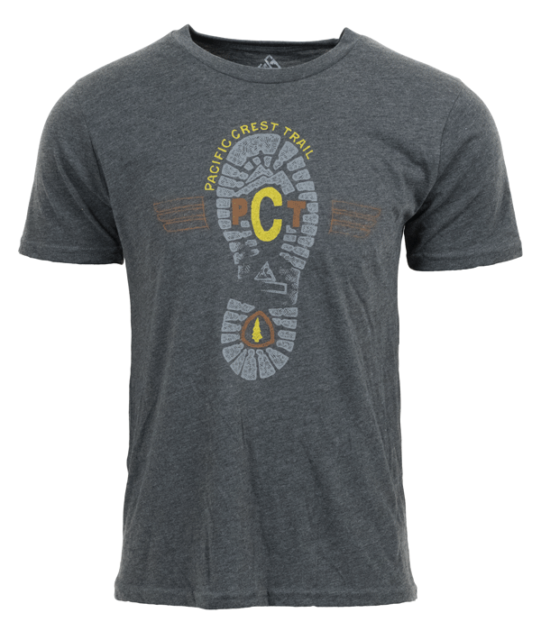 Pacific Crest Trail PCT Mens Unisex boot print t-shirt navy organic cotton recycled polyester made in the usa