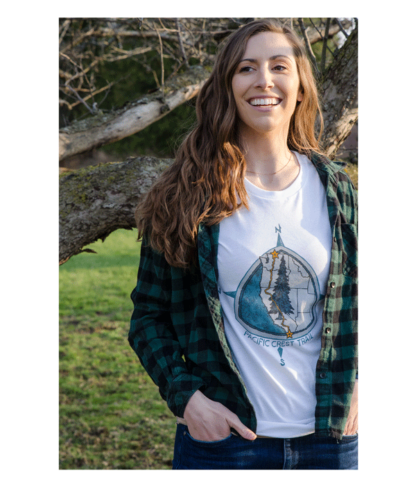 Pacific Crest Trail PCT Mens Unisex t-shirt white organic cotton recycled polyester made in the usa