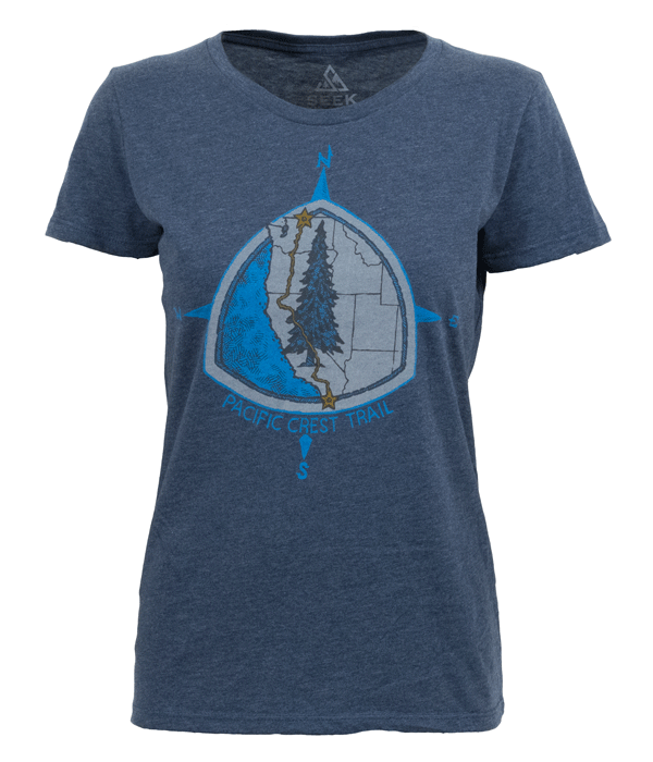 Pacific Crest Trail PCT Womens thru hiker t-shirt navy organic cotton recycled polyester made in the usa
