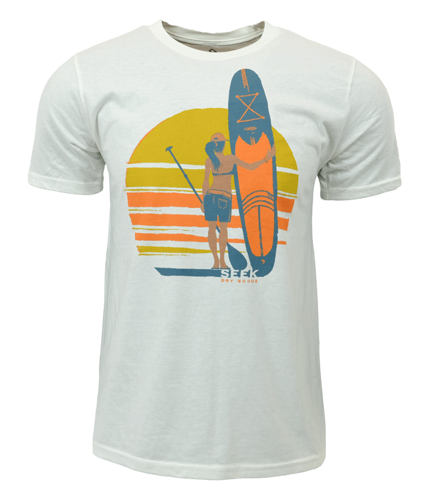 Unisex sunset sup paddle board t-shirt organic and recycled white