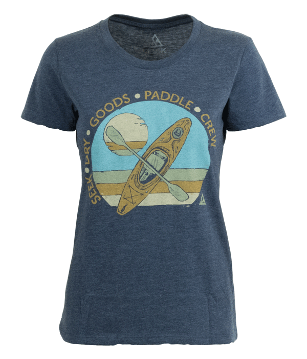 Women's organic cotton and recycled polyester made in the USA Kayak graphic t shirt