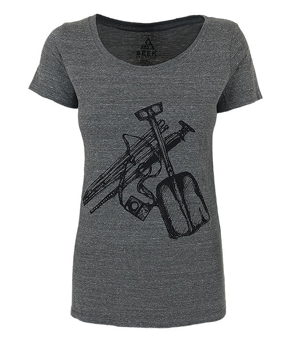 Womens Seek Dry Goods outdoor artist series "safety check" t-shirt charcoal