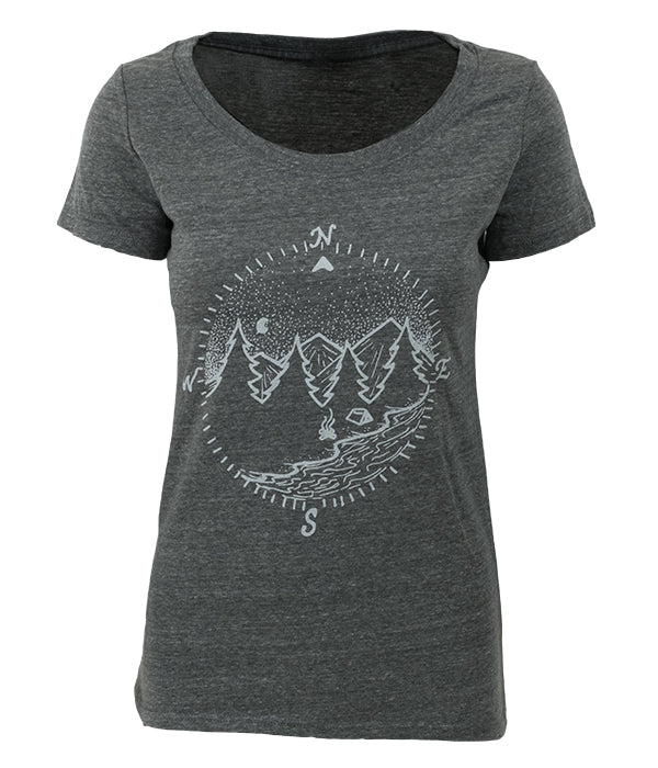 Womens Seek Dry Goods outdoor artist series "true north" tri blend t-shirt grey with white ink