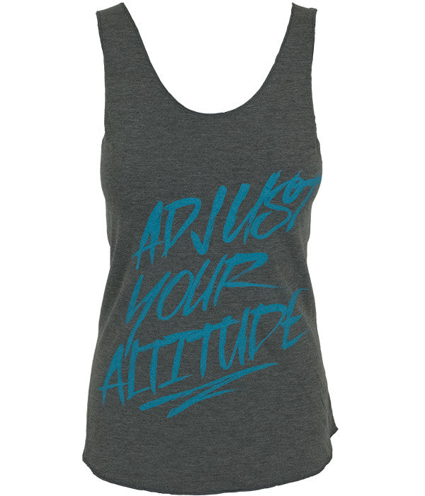 Womens Seek Dry Goods outdoor artist series "adjust your altitude" tank top grey