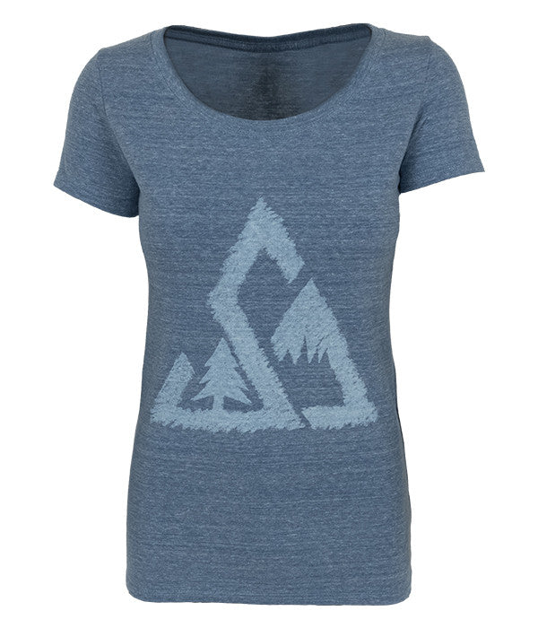 Womens Seek Dry Goods outdoor artist series "chalked up" tri blend t-shirt blue