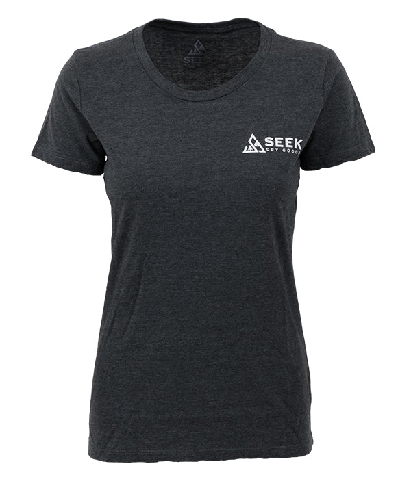 Womens Seek Dry Goods outdoor artist series "daily driver" t-shirt grey
