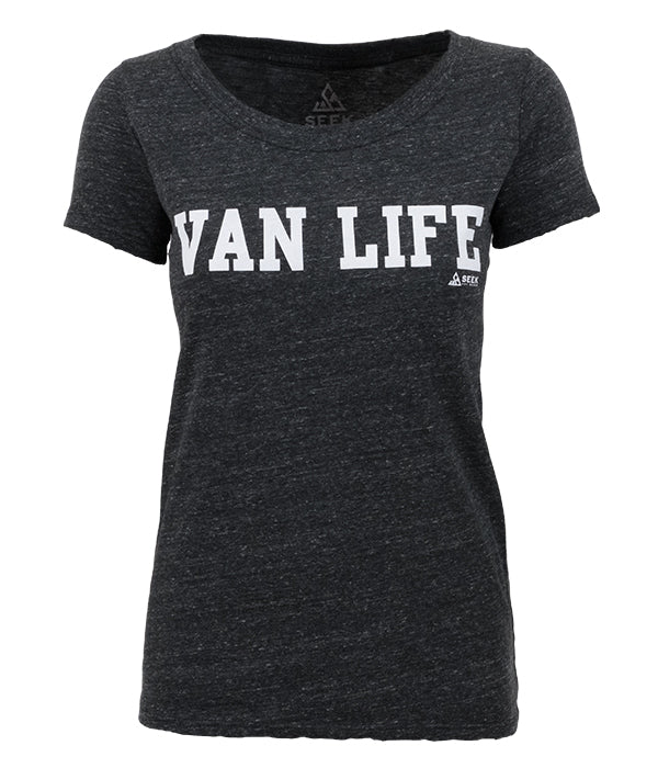 Womens Seek Dry Goods outdoor artist series "van life" t-shirt charcoal