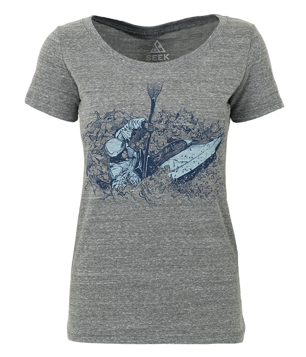 Women's organic cotton and recycled polyester made in the USA Kayak graphic t shirt