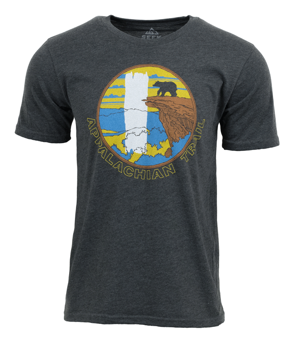 Appalachian Trail AT Mens Unisex Mcafee's Blaze t-shirt charcoal organic cotton recycled polyester made in the usa
