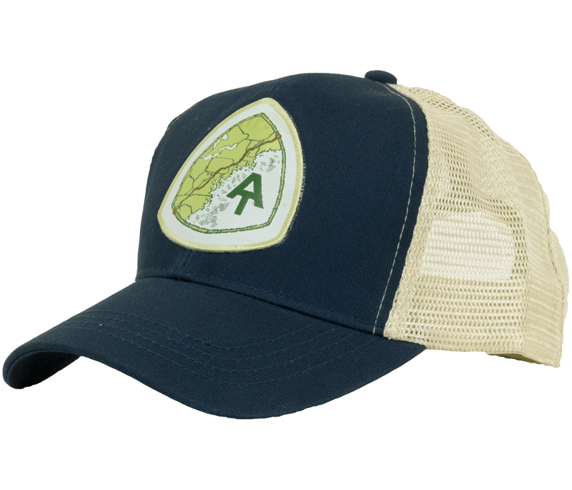 Appalachian Trail AT Trucker Hat navy organic cotton recycled polyester made in the usa