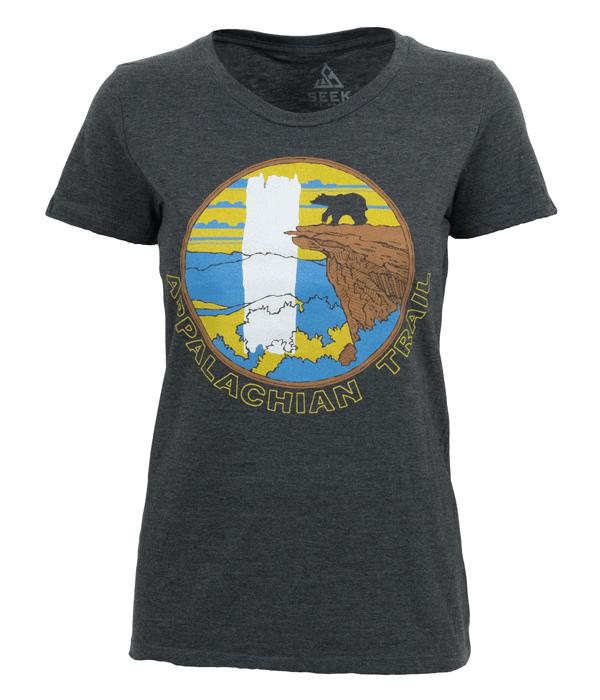 Appalachian Trail AT Womens Mcafee's Blaze t-shirt charcoal organic cotton recycled polyester made in the usa