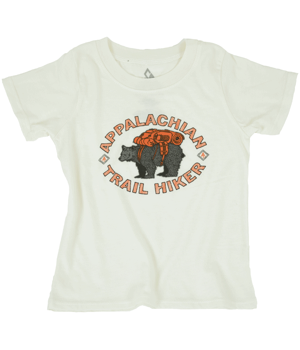 Appalachian Trail AT kids toddler bearpacker t-shirt eggshell organic cotton recycled polyester made in the usa