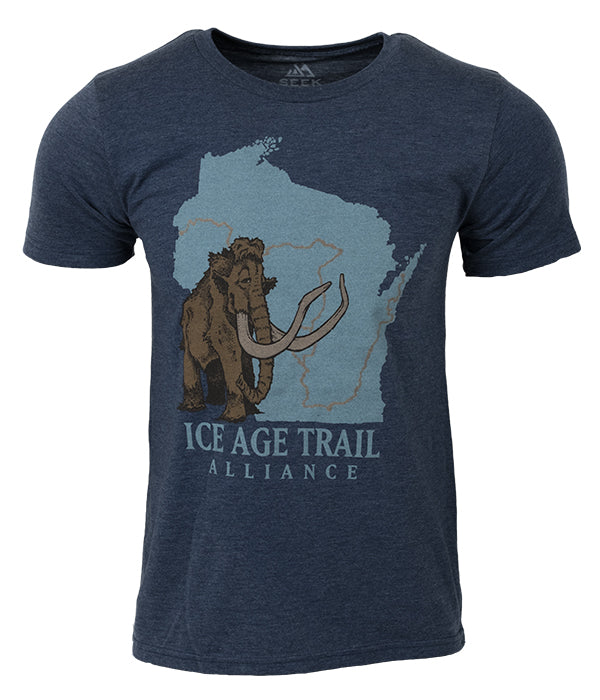 Mens Ice Age Trail outdoor artist series organic "core logo" t-shirt navy