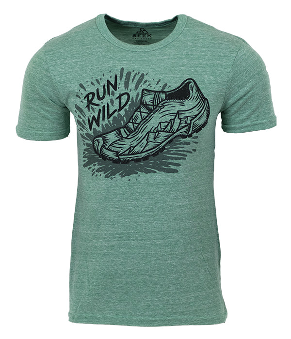 Mens Seek Dry Goods outdoor artist series "run wild" tri blend t-shirt green