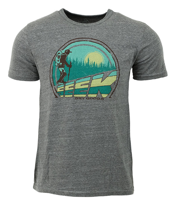 Mens Seek Dry Goods outdoor artist series "Trail Breaker" tri blend t-shirt grey