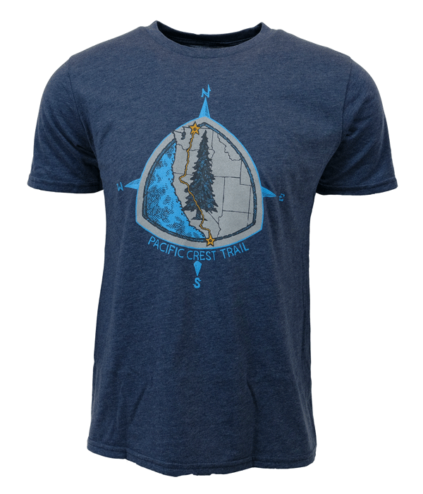 Pacific Crest Trail PCT Mens Unisex t-shirt navy organic cotton recycled polyester made in the usa
