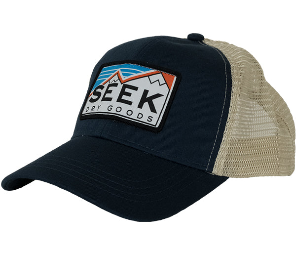 Seek Dry Goods Eco Trucker Hat "Twin Peaks" Patch Pacific Navy