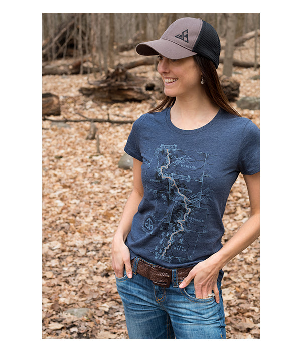 Womens Continental Divide Trail "Trail Map" t-shirt blue CDT lifestyle