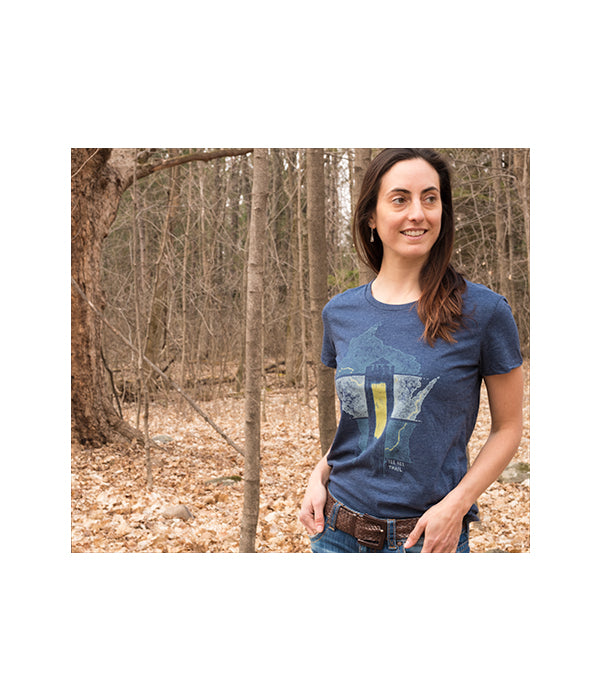 Womens Ice Age Trail outdoor artist series organic "yellow blaze" t-shirt blue lifestyle