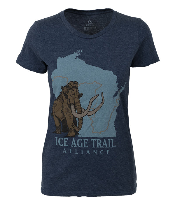 Womens Ice Age Trail outdoor artist series organic "core logo" t-shirt navy