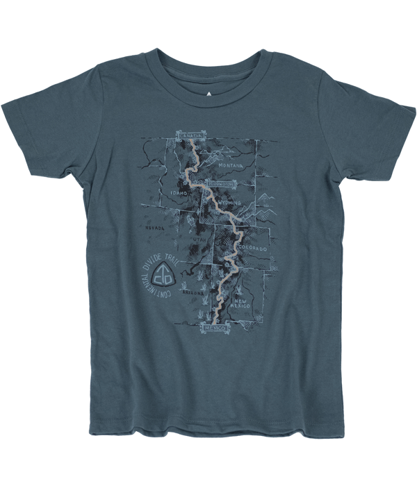 continental divide trail cdt kids youth trail map t-shirt blue