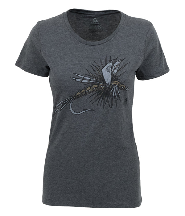 Womens Ice Age Trail outdoor artist series organic "dry fly" t-shirt grey
