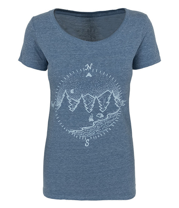 Womens Seek Dry Goods outdoor artist series "true north" tri blend t-shirt blue