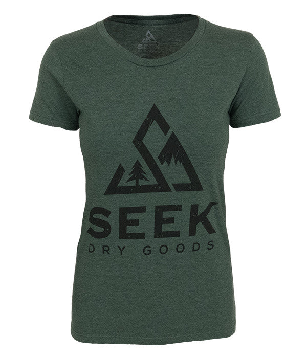 Womens Seek Dry Goods outdoor core logo t-shirt green